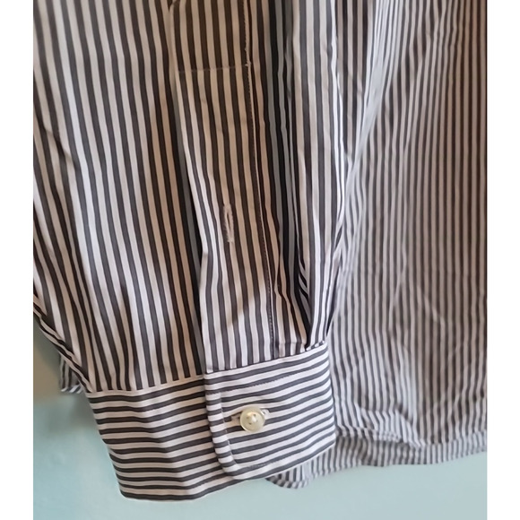 Polo Ralph Lauren Classic Fit Stretch Grey Striped Button Down Shirt LG 16 1/2 - Picture 7 of 11